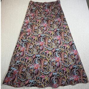 Coldwater Creek Women M Brown Pink Floral Silk Maxi Skirt Boho Cottagescore